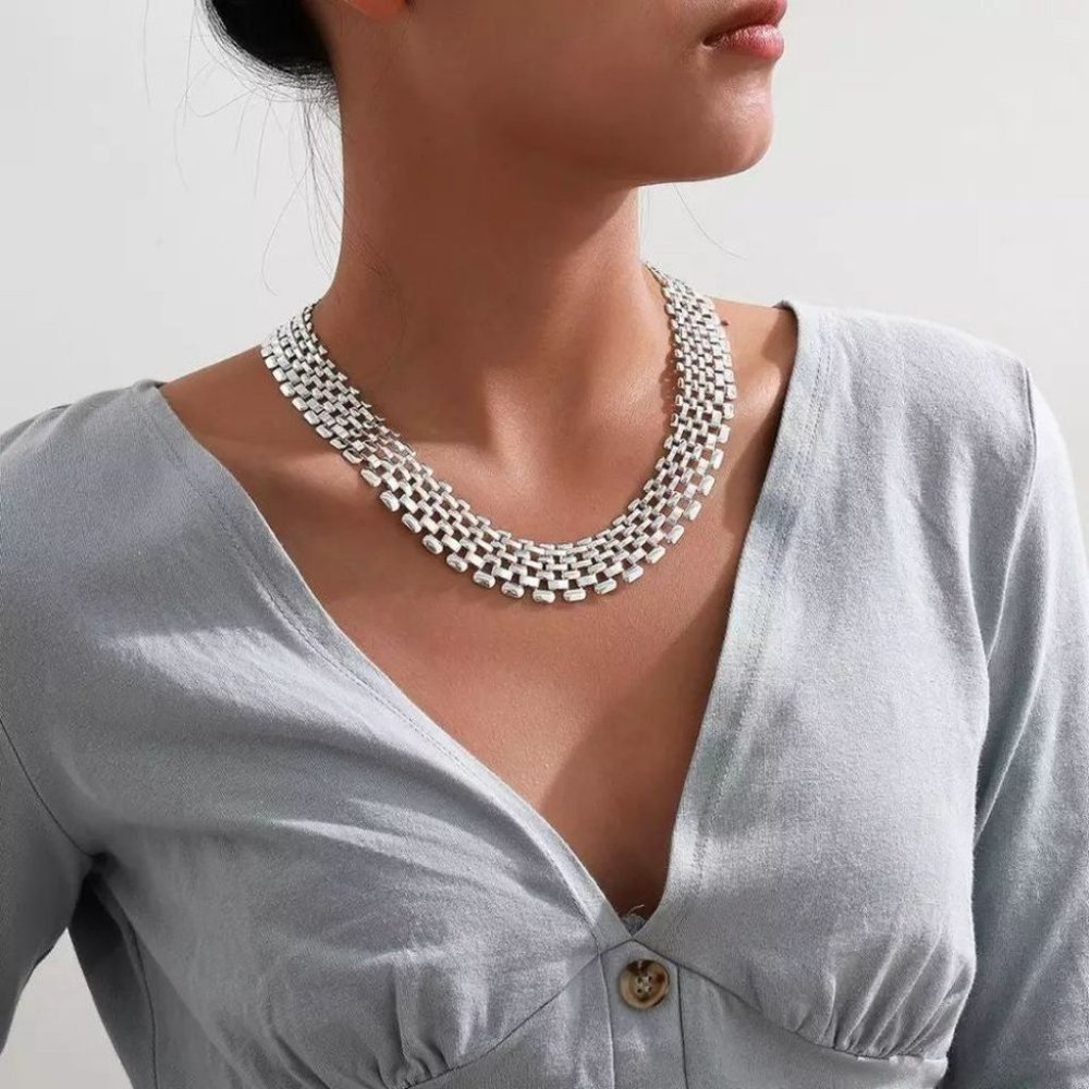 New Thick Chain Big Silver Color Necklace - Picture 1 of 9